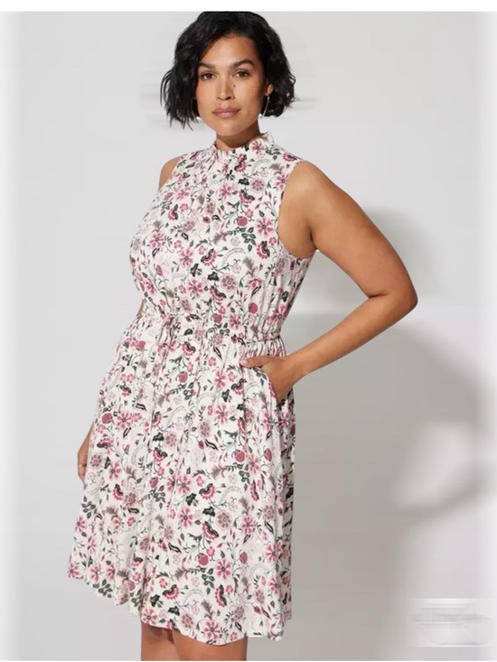 torrid Dresses & Skirts - Floral Sleeveless Mock Neck Dress in Pink and White